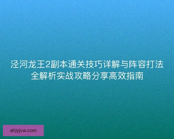 泾河龙王2副本通关技巧详解与阵容打法全解析实战攻略分享高效指南