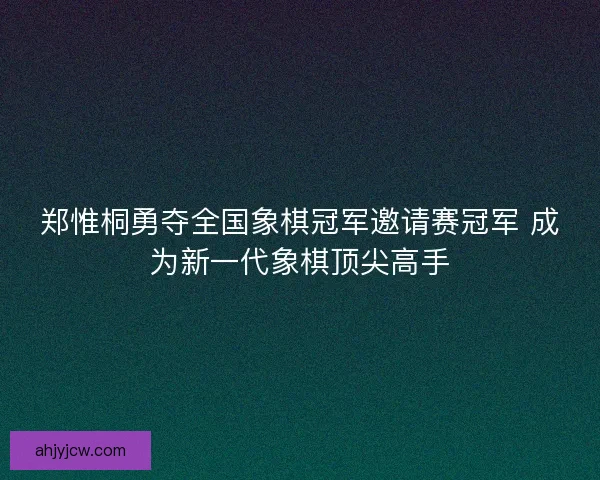 郑惟桐勇夺全国象棋冠军邀请赛冠军 成为新一代象棋顶尖高手